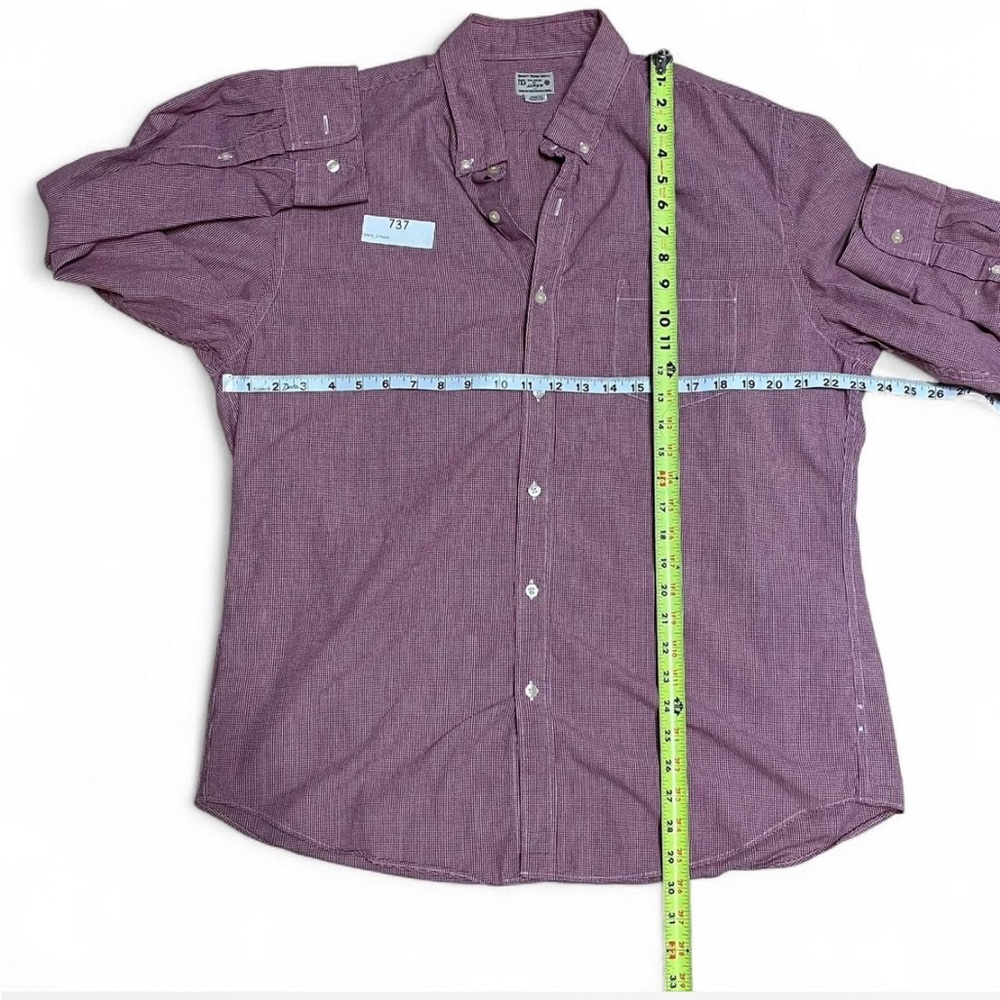 J. Crew Men's Casual Burgundy & White Gingham 100% Cotton Button-Down Shirt - Picture 3 of 4